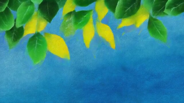 Vibrant Leaves Against a Blue Background, Perfect for Nature and Environment Themes