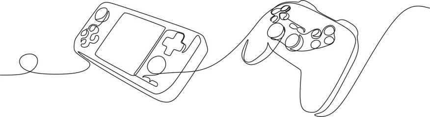 Continuous line drawing. Gaming Device and Esports.  Vector illustration.