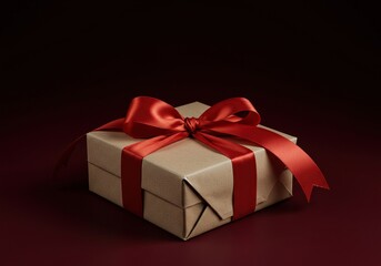 Obraz premium A beautifully wrapped festive gift box with a decorative ribbon and bow, ready for a special celebratory occasion. Captures the spirit of giving ,seasonal ,holiday ,package