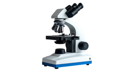 White, laboratory microscope in dark, shadowy setting