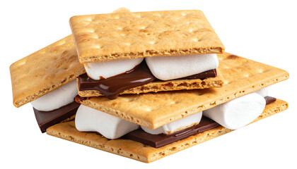 Stacked s'mores graham crackers, chocolate, and marshmallow