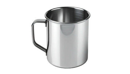 Polished steel mug with square handle against a black backdrop