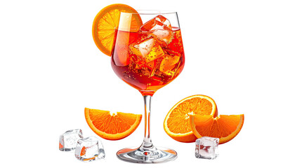 Aperol spritz drink with ice, garnished with orange slice