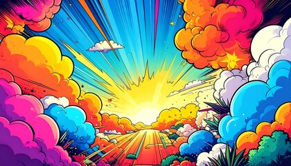 Vibrant cartoon sunrise explosion