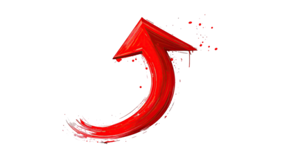 Stylized upward-curving red arrow, paint-stroke texture, black background
