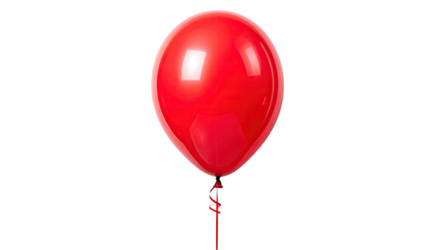 Bright red balloon floats against a simple black backdrop