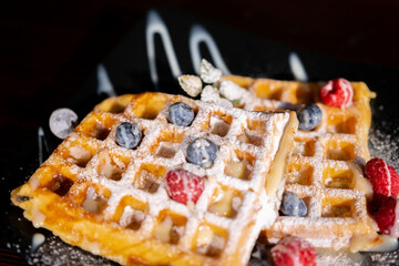Belgian Liege waffles with berries, blueberries athens raspberries blueberries