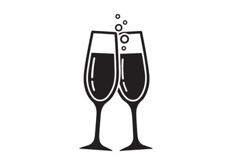 Champagne glasses icon, Champagne glasses silhouette vector
