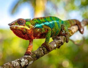 Vibrant chameleon on a branch