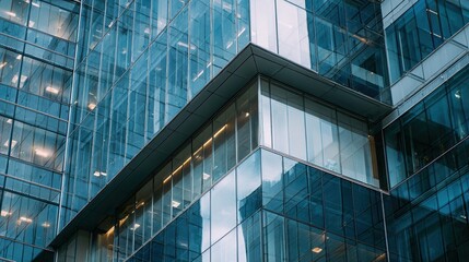 Modern corporate building featuring intricate glass and steel architectural details