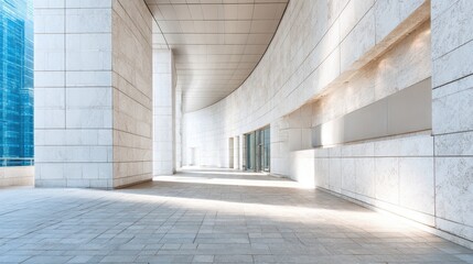 Long Empty Curved Corridor with Modern Business Architecture Style