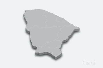 Ceara 3d map with borders regions. State of Brazil