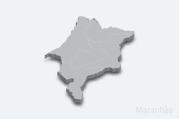 Maranhao 3d map with borders regions. State of Brazil