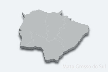 Mato Grosso do Sul 3d map with borders regions. State of Brazil