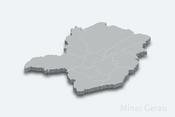 Obraz premium Minas Gerais 3d map with borders regions. State of Brazil