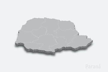 Fototapeta premium Parana 3d map with borders regions. State of Brazil