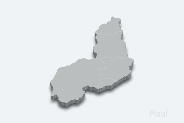 Obraz premium Piaui 3d map with borders regions. State of Brazil