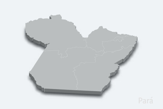 Para 3d map with borders regions. State of Brazil