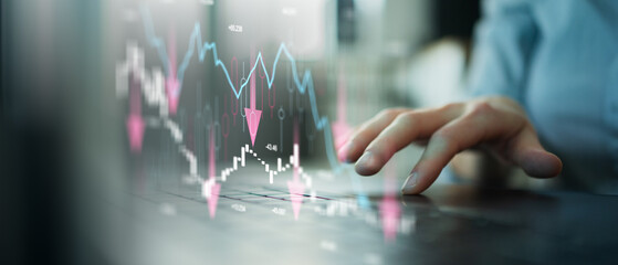 Financial Market Analysis and Stock Price Decline Visualized on Digital Interface.
