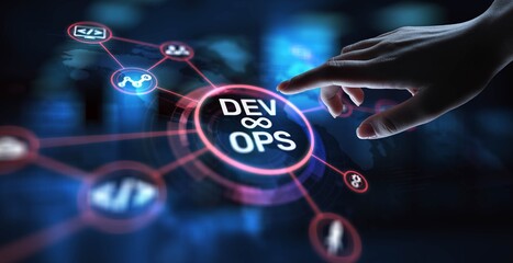 DevOps Development and Operations Integration for Efficient Delivery, projection on a virtual...