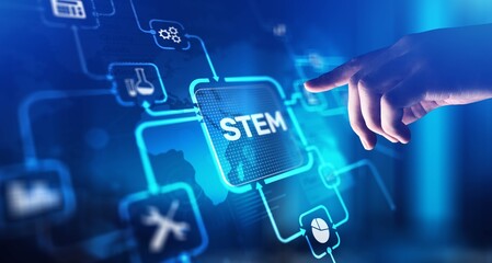STEM Science, Technology, Engineering, and Mathematics Education, projection on a virtual screen, Business and Technology Concept.