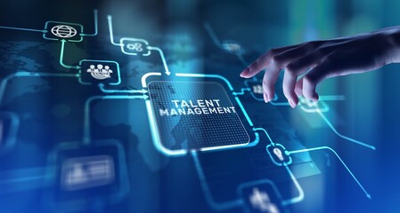 Talent Management Developing and Retaining Skilled Workforce, projection on a virtual screen,...