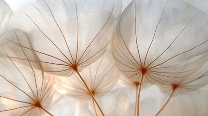 Delicate nature display featuring translucent leaves with fine veins illuminated by soft light