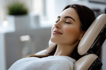 Generative AI image of stylish woman in beauty salon during haircut session showing trendy hairdo transformation and modern hair styling