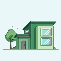 Green modern house facade
