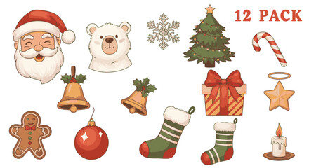 Collection of festive Christmas icons and illustrations for holiday celebrations