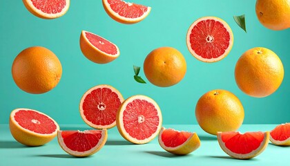 Vibrant citrus slices in mid-air