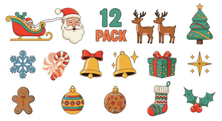 Festive Christmas Icons Pack Santa, Reindeer, Ornaments, Gifts, and More