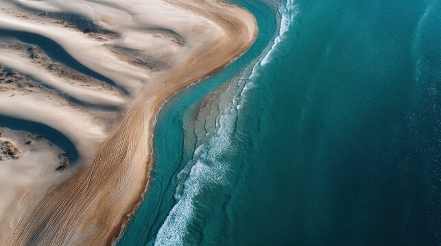 Aerial View of Pristine Sand Dunes Meeting Azure Ocean Waters