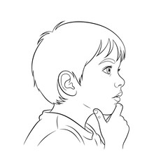 Boy profile thinking line