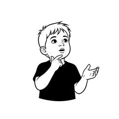 Boy cartoon pondering up