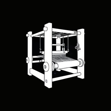 Traditional wooden weaving loom line art icon. Minimalist vector illustration of a textile craft tool. Graphic symbol for handmade products