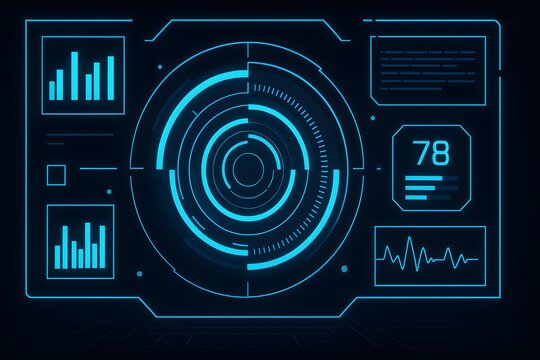Advanced hud interface with circular target and analytics widgets layout