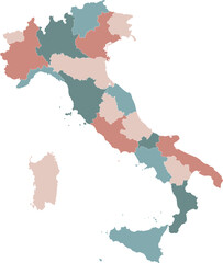 Blank Outline Map of Italy with Regional Borders