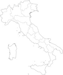 Blank Outline Map of Italy with Regional Borders