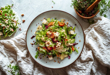Fresh and vibrant chopped salad with herbs and vegetables