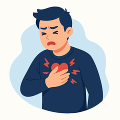 Man chest pain symptom and heart attack risk illustration