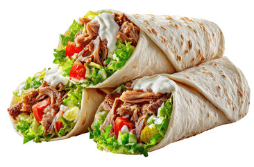 Three loaded burritos, packed with savory meat and fresh vegetables