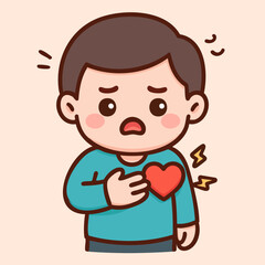 Man chest pain symptom and heart attack risk illustration Kawai
