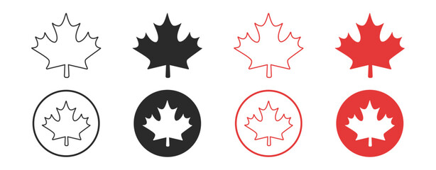 Canadian maple leaf icon vector, red and white flag symbol, isolated national emblem, patriotic design, leaves, tree illustration, made in Canada on transparent background