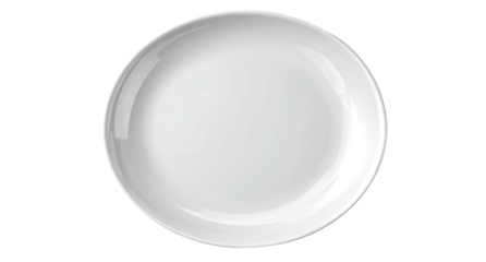 A clean, white dinner plate casting a soft shadow on a black background
