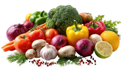 Assortment of fresh, colorful vegetables and fruits