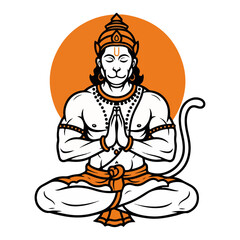 Meditating Lord Hanuman in Yoga Pose Hindu God Mascot Vector Illustration