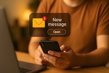 Mobile phone receiving new message notification for communication and quick response