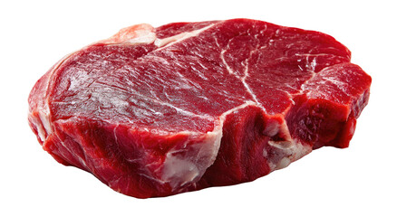 Raw, thick-cut red meat with visible fat marbling