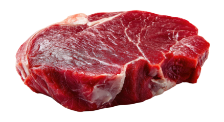 Raw, thick-cut red meat with visible fat marbling